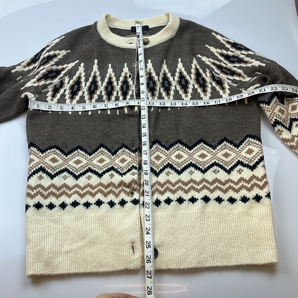 J Crew Fair Isle Buttoned Cardigan Sweater Brown/Cream Sz M - Picture 9 of 11